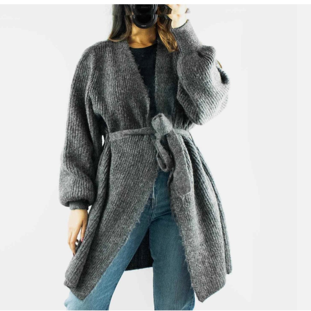 Topshop Gray Cardigan Belted, Size Small 4-6